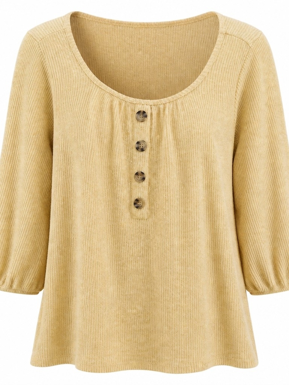 French Laundry Scoop-Neck Button Henley Tunic in Mustard Yellow